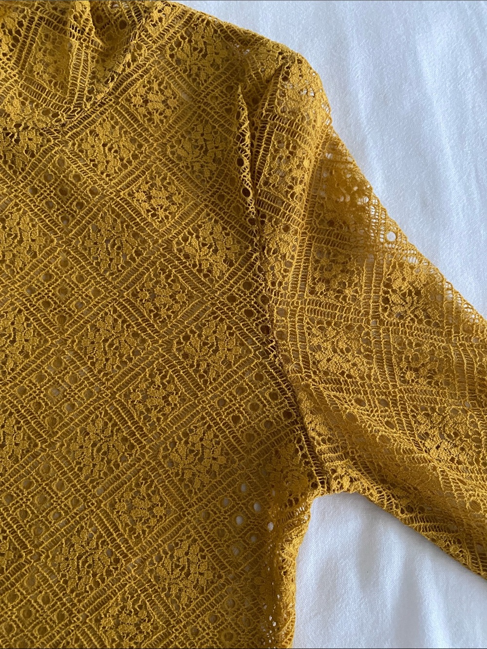 Intimately Free People Sweet Memories Sheer Lace Turtleneck Mustard Yellow XS - Picture 7 of 14